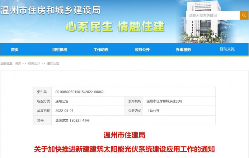 浙江溫州：政府、國(guó)企投資建筑光伏占比不低于12%，其他公共建筑不低于10%！