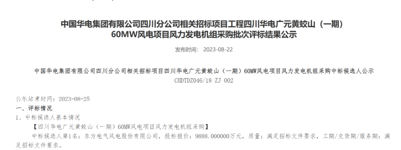 160MW！華電2個風電項目候選人公示
